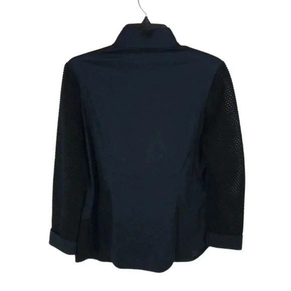 {Ming Wang} Black Mesh Long Sleeves Collar Tapered Back Open Jacket - Picture 5 of 17